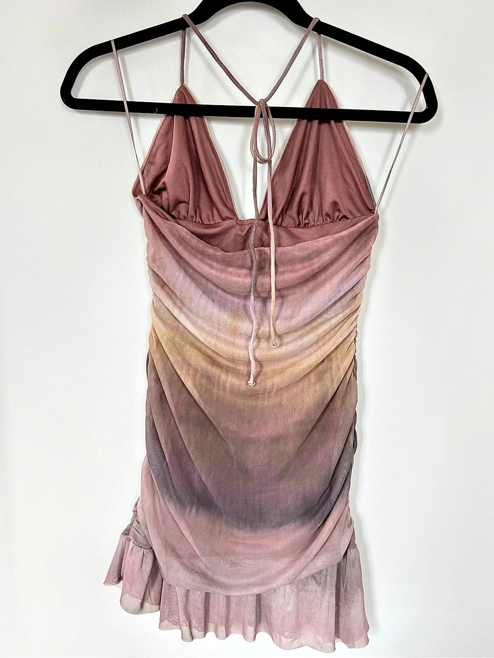 Pull&Bear Mauve Mesh Ruched Ruffle Mini Dress Size M - Picture 2 of 7